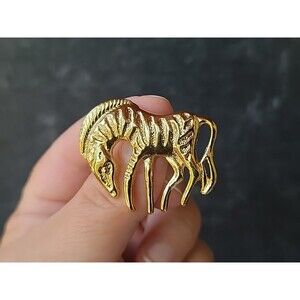 Zebra Gold Tone Metal Brooch Vintage Costume Jewelry